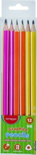 Wooden Pencil with Eraser Keyroad Hb Triangular Neon 12 Pieces Plastic Box