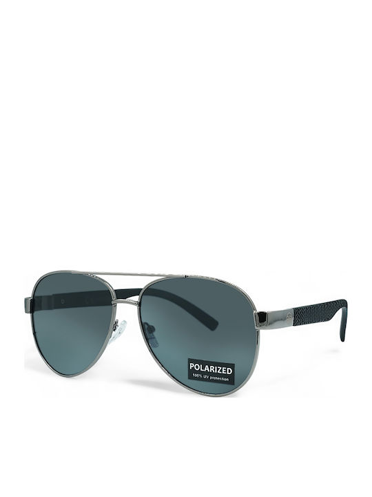 Riverio Men's Sunglasses with Navy Blue Metal Frame and Black Polarized Lens