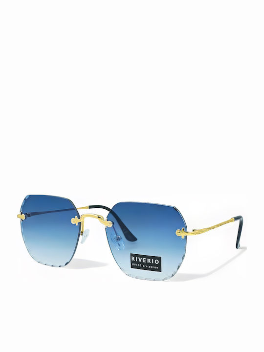 Riverio Unisex Γυαλιά Ηλίου με Χρυσό Μεταλλικό Σκελετό και Μπλε Ντεγκραντέ Φακό RV42415