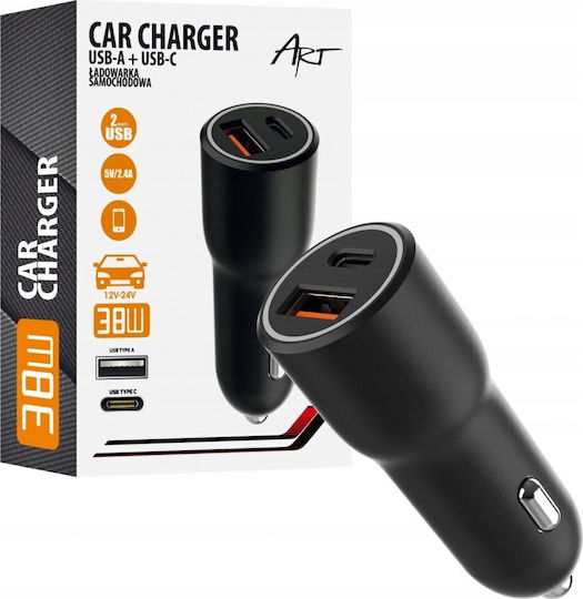 Art Auto-Ladegerät 38W mit Anschlüssen: 1xUSB 1xType-C