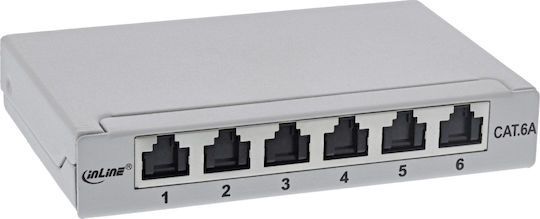 Panou de Conexiuni Inline Cat.6a 0.5u 6-porturi Protecție Împotriva Prafului pentru Masă Perete Șină Gri