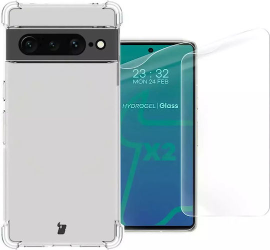 Bizon Clear Pack Case & 2x Screen Glass Back Cover Tempered Glass 1.5mm Set cu Geam Transparent (Google Pixel 7 Pro)