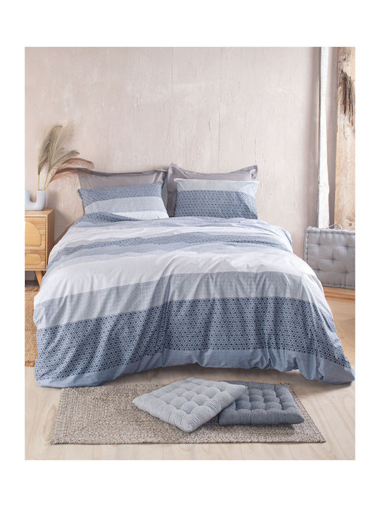 Rythmos Bettwäsche-Set Einzel mit Gummiband 105x205+25cm. Robin Blue 3Stück