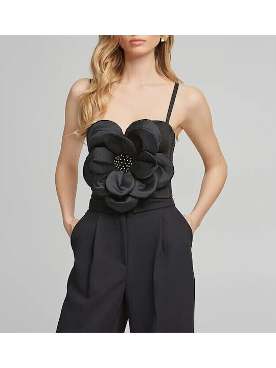 Women's Crop Top Floral Black