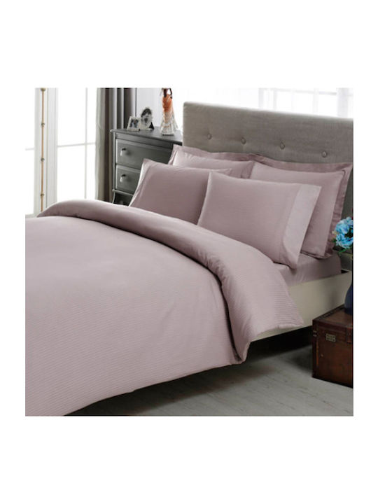 Tac Set Husă de Pilotă Super Dublă cu 4 Fețe de Pernă & 1 Cearsaf 220x240 Purple Stripe
