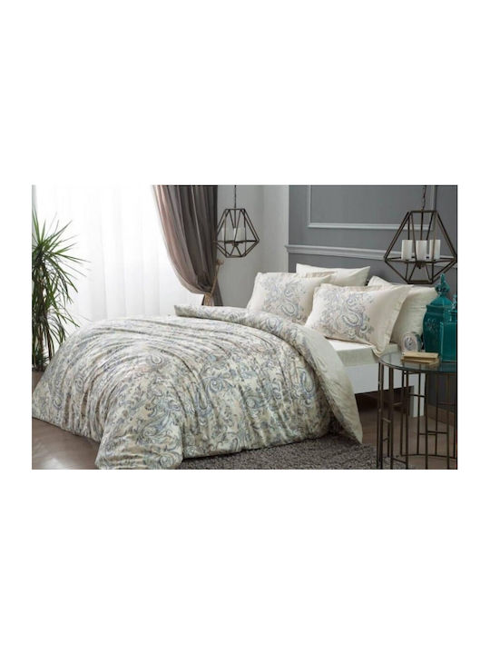 Tac Set Husă de Pilotă Bumbac Dublă cu 4 Fețe de Pernă & 1 Cearsaf 200x220 Ecru