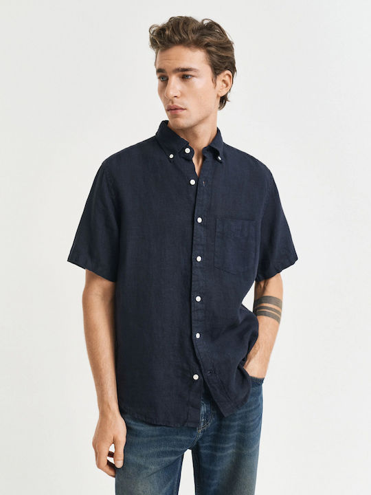 Gant Short-sleeved Linen Shirt Blue