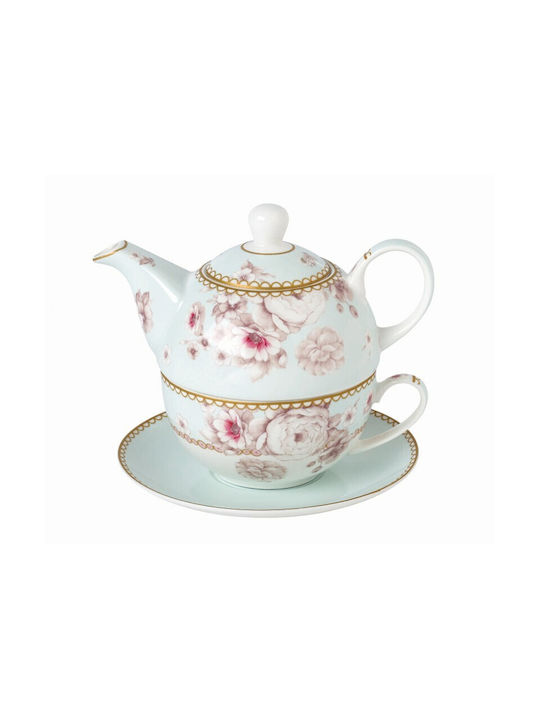 Inart Tea Set with Cup Porcelain Beige 3pcs