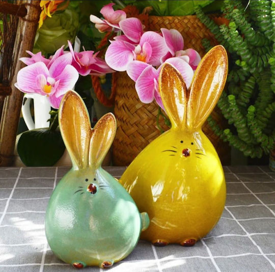 Bunnies Set 2 Ceramic Bunnies Green Yellow