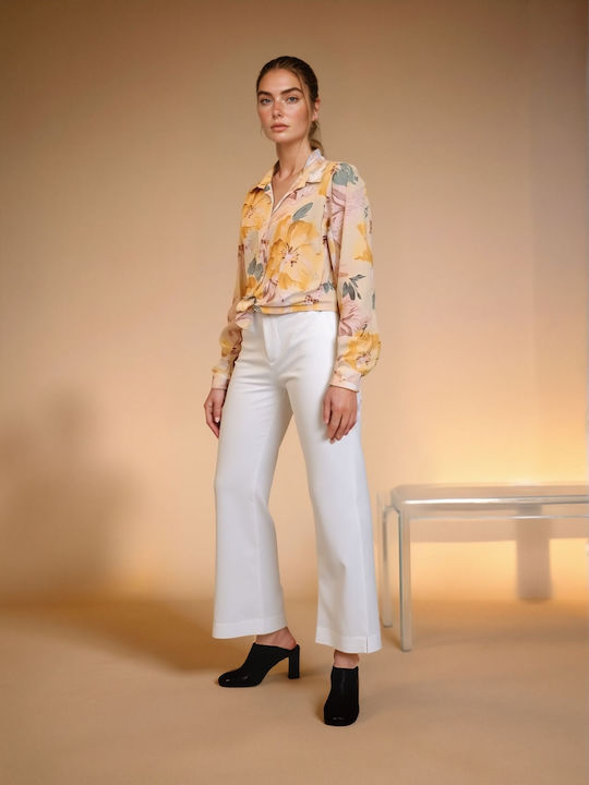 Remix Langärmelig Damen Hemd Yellow Blumen