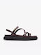 Aristella Rose Leather Women's Flat Sandals with Strap in Burgundy Color