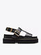 Orianna Leather Women's Flat Sandals with Strap in Black Color