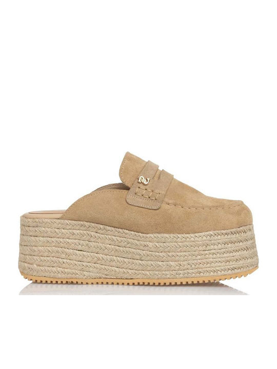 Damenplattformen Beige
