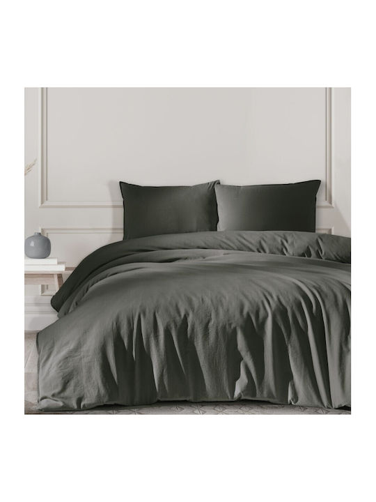 Majoli Bahar Set Husă de Pilotă Dublă cu 2 Fețe de Pernă & 1 Cearsaf 200x220 Natural Solid Dark Gray