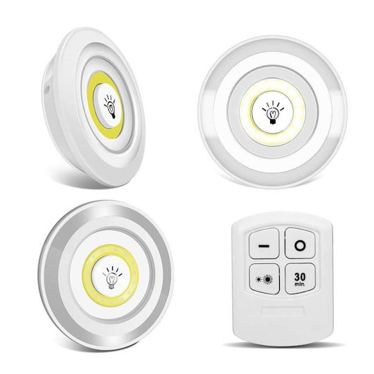 Set 3 Led Lamps 3w Cob Remote Controlled Battery Operated White