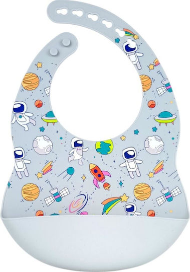 Queen Mother Space Αδιάβροχη Σαλιάρα Σιλικόνης με Τσέπη Light Gray για 6 m+