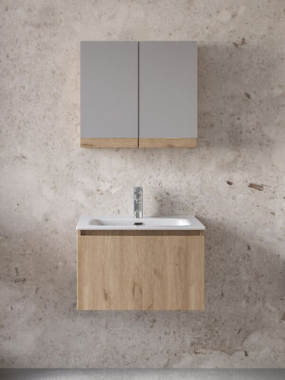 Furnibath Waschtisch mit Waschbecken & Spiegel L61xB35xH46cm Walnut