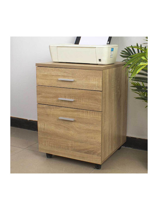 Bedroom Chest of Drawers Made of Wood and Metal with 3 Oak Drawers 46.5x45x64cm
