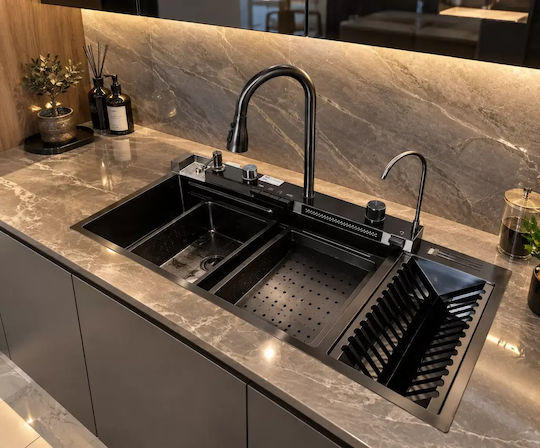 Ένθετος Νεροχύτης Inox με Μπαταρία Μ100xΠ46cm Ανθρακί