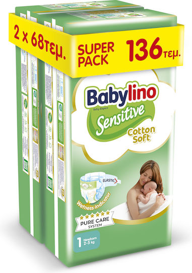Babylino Scutece cu bandă adezivă Premium Pachet Lunar Nr. 1 pentru 2-5kg 136buc