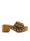 Leather Women's Mules with Chunky Low Heel in Brown Color