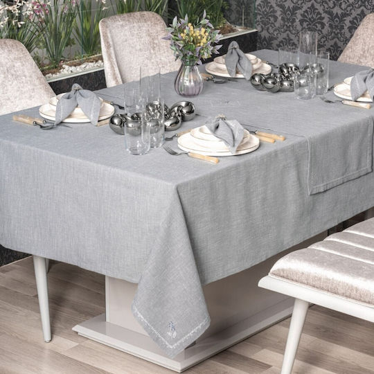 Cottonbox Set 8 Bucăți Față de Masă cu Broderie Gri Pear 172x240cm