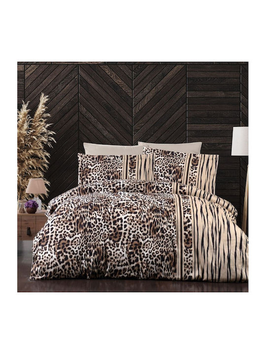 First Choice Set Huse Pentru Pilote Din Bumbac Dublu Cu 4 Fețe De Pernă Și 1 Cearceaf 200x220cm Maro