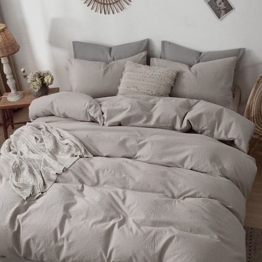 Pucioasa Set Husă de Pilotă Single cu Față de Pernă & 1 Cearsaf 150x220 Bej