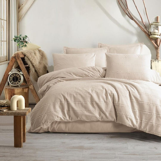 Clasy Home Set Huse Pentru Pilote Avola 200x220cm Dublu Cu 2 Fețe De Pernă & 1 Cearșaf Bej