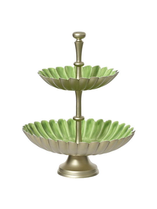 Kaemingk Metallic Dessert Tower Stand with 2 Tiers Green 31x31x39cm