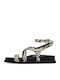 Deri Damen Anatomisch Flache Sandalen ZEBRA