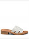 Leather Women's Flat Sandals in White Color