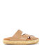 Leather Women's Flat Sandals in Tabac Brown Color