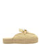 Leather Mules with Low Heel in Beige Color