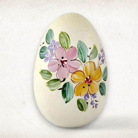 Ou decorativ din lemn „Flori Sălbatice” Ø8,5cm X 15cm