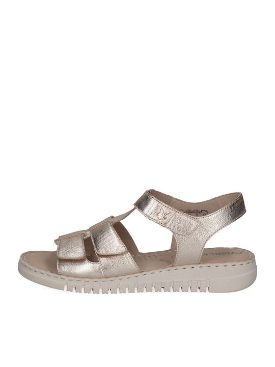 Caprice Leather Women's Flat Sandals in Gold Color