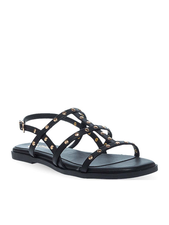 Parex Leather Women's Flat Sandals in Black Color