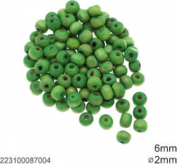 Χάνδρα Ξύλινη 6mm Τρύπα 2mm Πρασινο 10 Τεμαχια