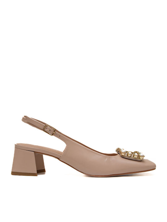 Leather Pink Medium Heels with Strap
