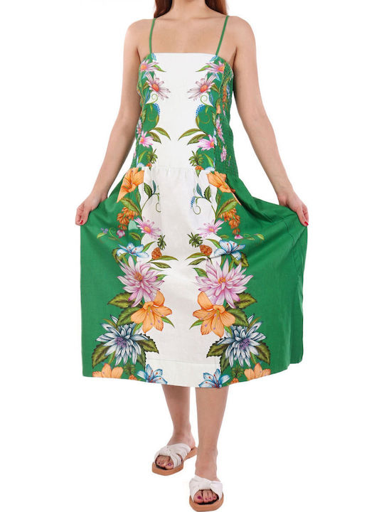 Summer Midi Dress White-Green