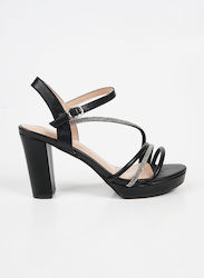 Piazza Sandals with Strass Black