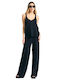 Damen Hoch tailliert Stoff Hose mit Gummizug Schwarz