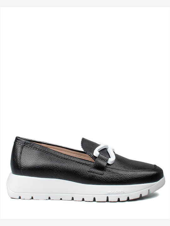 Wonders Δερμάτινα Γυναικεία Loafers σε Μαύρο Χρώμα