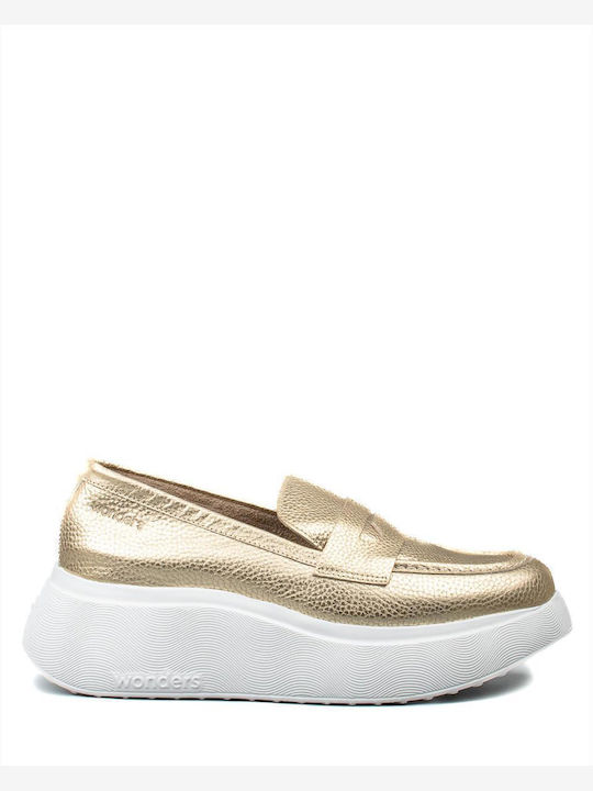 Δερμάτινα Γυναικεία Loafers σε Χρυσό Χρώμα