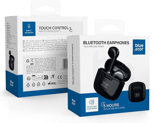 Blue Star FI7 In-ear Bluetooth Handsfree Ακουστικά με Θήκη Φόρτισης Μαύρα