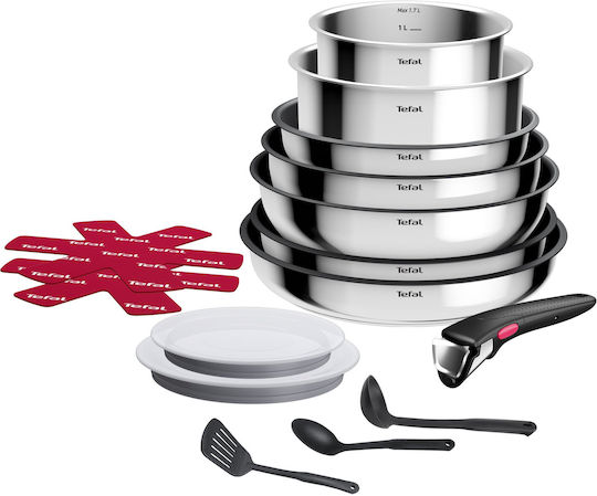 Tefal Ingenio Cook Eat Kochgeschirr-Set aus Rostfreiem Stahl Silber 15 Teile Tefal Ingenio Cook Eat Kochgeschirr-Set aus Rostfreiem Stahl Silber 15 Teile