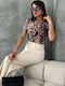 Damen Bluse Kurzärmelig Tierdruck Animal Print