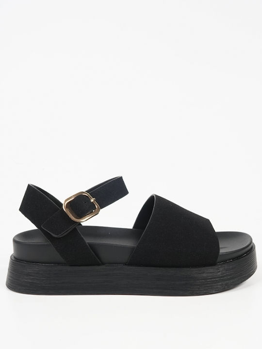 Women's Suede Ankle Strap Platforms Black