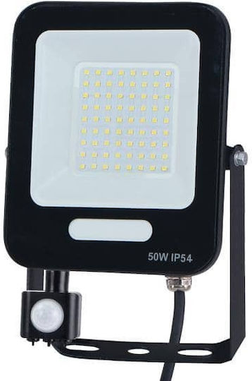 Eurolamp Waterproof LED Flood Light 50W Natural White 4000K with Motion Sensor IP66