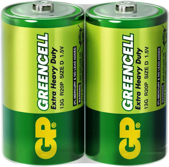 Gp Greencell Zinc Carbon Battery 13g-s2 R20 2 Pcs Per Pack Shrink 1.5v